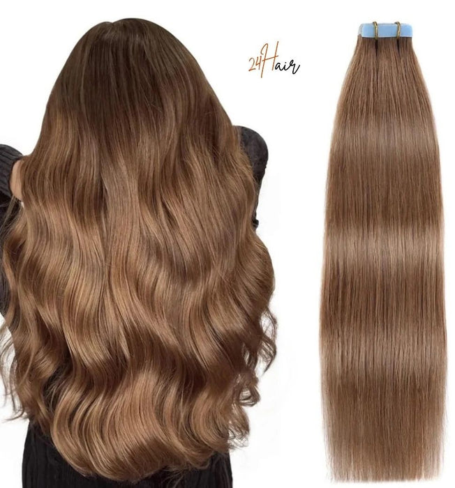 Bandes adhésives tap in 6#, cheveux bruns 100% naturels pour une coiffure discrète et parfaite