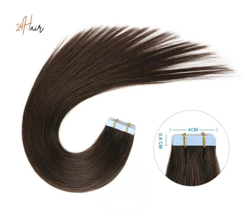 Bandes adhésives tap in 2#, cheveux noirs lisses et brillants pour une pose rapide et un résultat naturel