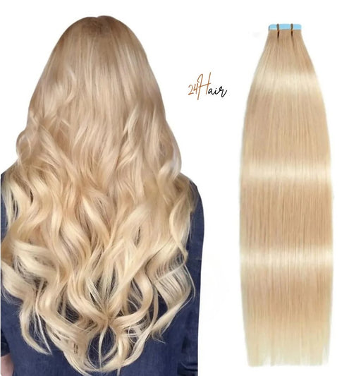 Tap in bandes adhésives virgin hair 613#, cheveux blonds 100 % naturels pour une application rapide et facile