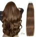 Bandes adhésives tap in 4#, cheveux châtains naturels 100% pour une coiffure légère et brillante