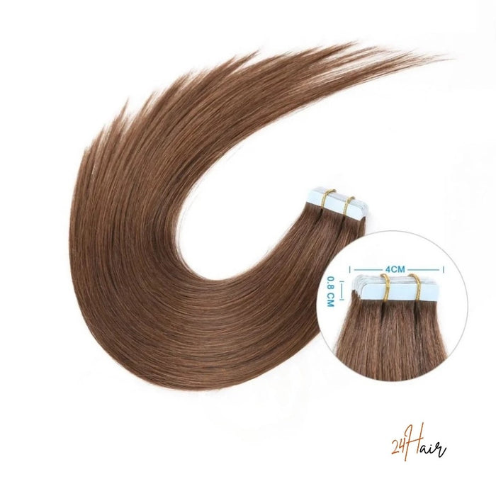 Tap in bandes adhésives 4#, cheveux châtains naturels pour un look soigné et lumineux