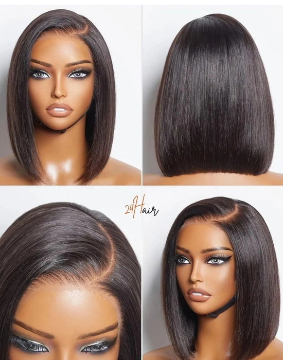Perruque bob closure lisse, coiffure élégante et moderne avec des cheveux lisses et naturels