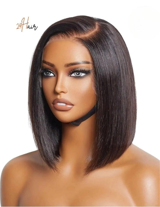 Perruque bob carré glueless, cheveux lisses 100% naturels pour un style élégant et sans tracas