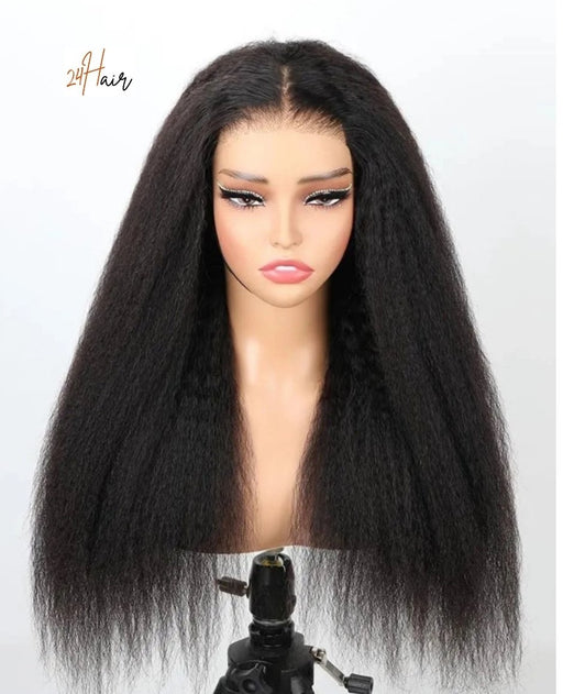 Perruque virgin closure HD 5x5 yaki, cheveux 100% naturels avec une texture lisse et robuste