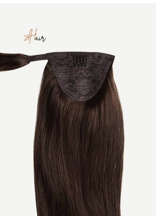 Ponytail cheveux virgin marron, queue de cheval élégante et naturelle pour un look chic
