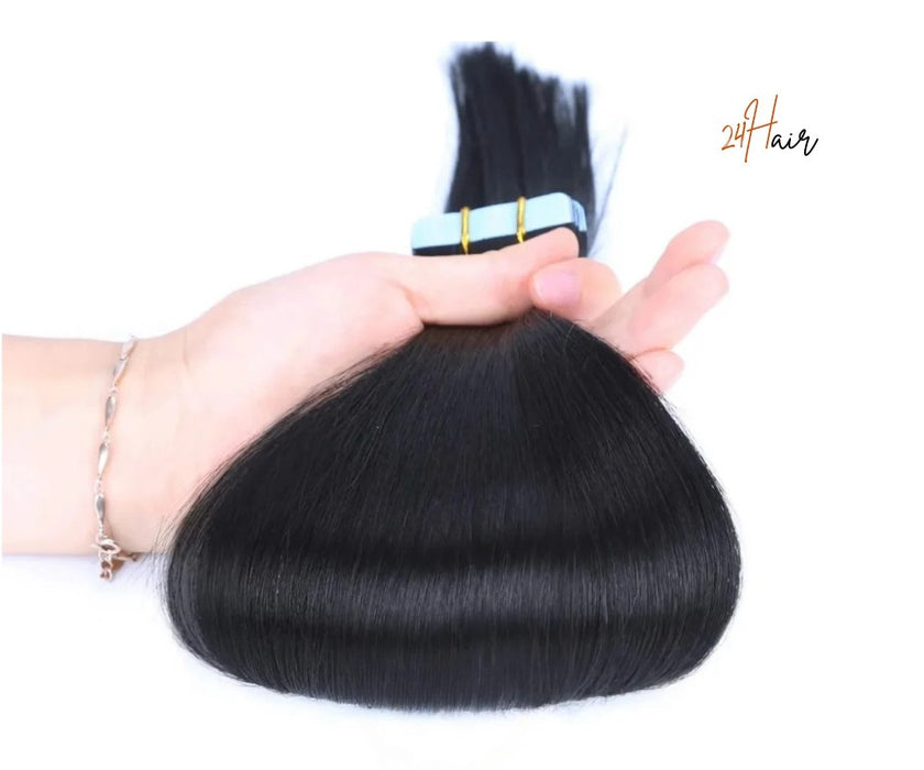 Bandes adhésives tap in 1B virgin hair, une texture douce et brillante pour un style parfait