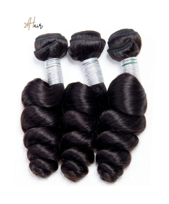 Extensions capillaires virgin brésiliennes loose wave, mèches longues et ondulées pour un effet naturel